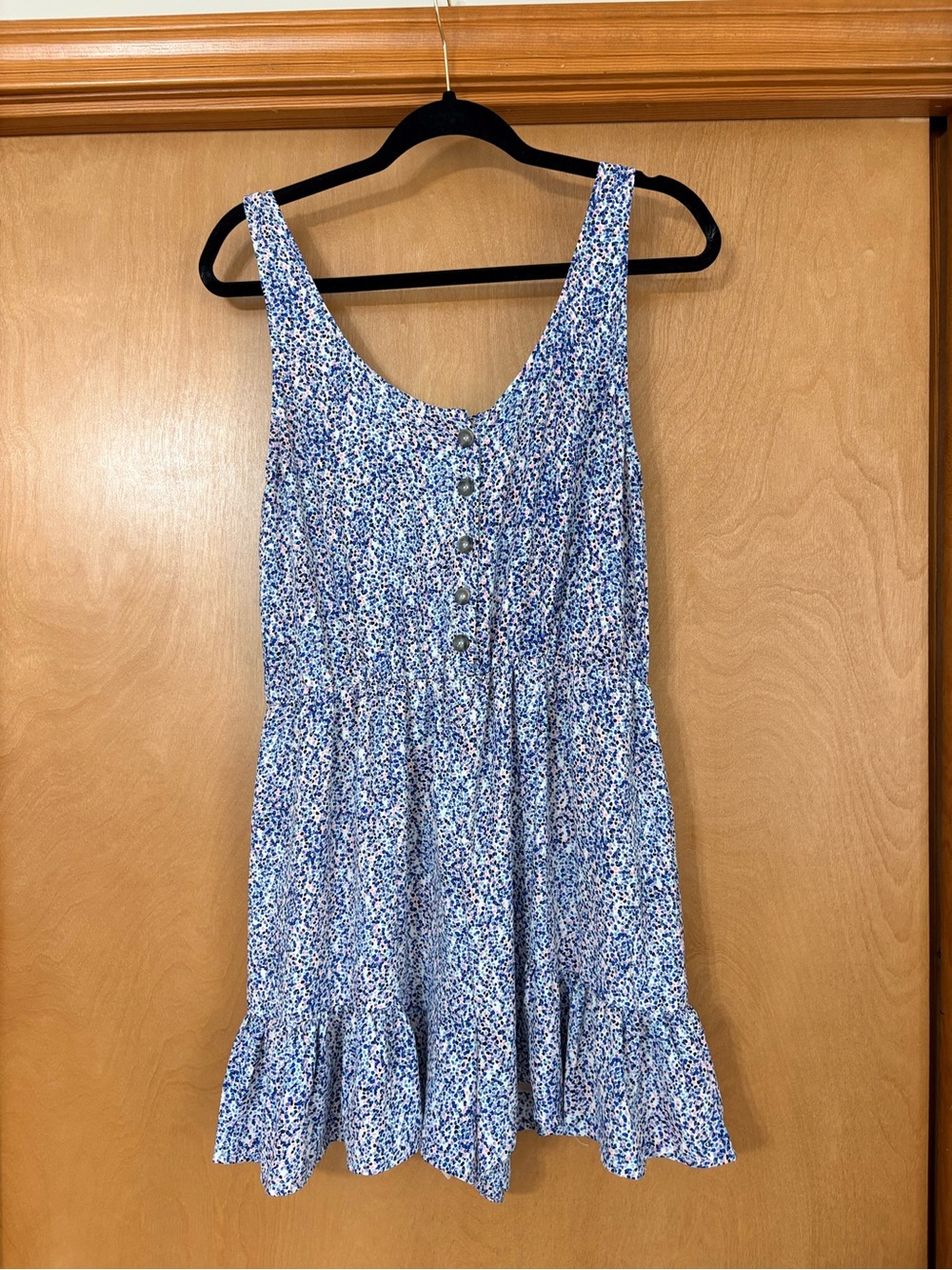 Sleeveless Blue Floral Button-Front Sundress